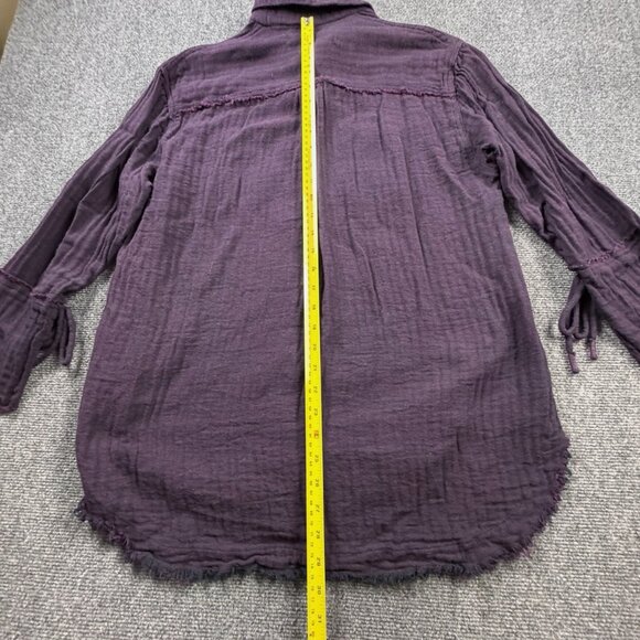 We the Free People Venice Oversized Linen Button Down Shirt Top Sz XS Burgundy - Picture 9 of 11